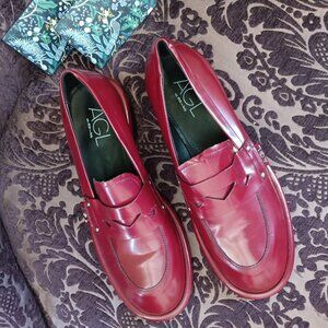 AGL Women's Deep Cherry Red Patent Leather Penny Loafers